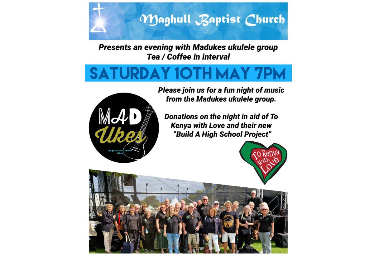 Mad Ukes (@madukes_maghull) on Twitter photo Our next local home on May 10th <a href="/maghullbaptist/">Maghull Baptist</a>
Free entry and donations on the night go to charity.
Come along for a fun evening of music you all know and love!
#maghull #liverpool #ukulele #gig Our next local home on May 10th <a href="/maghullbaptist/">Maghull Baptist</a>
Free entry and donations on the night go to charity.
Come along for a fun evening of music you all know and love!
#maghull #liverpool #ukulele #gig