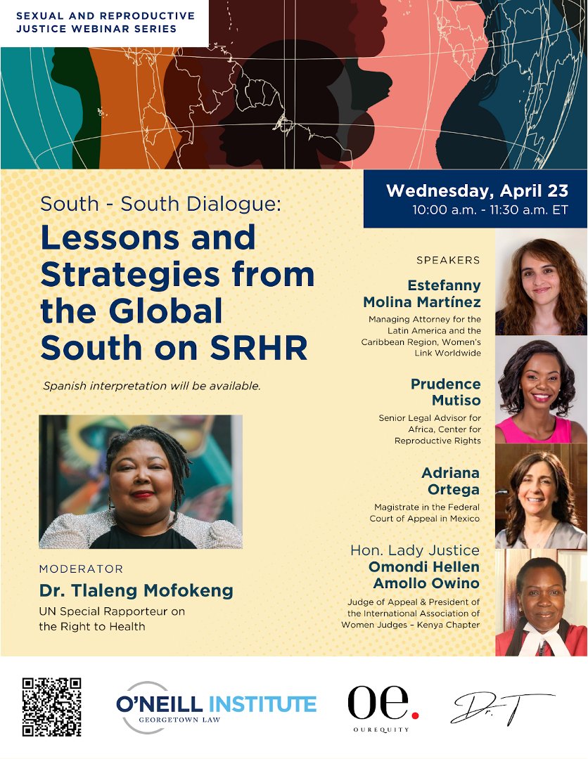 Join the Center for Global Health Policy and Politics, the Center for Health and Human Rights, <a href="/oneillinstitute/">O'Neill Institute</a>,  and <a href="/OurEquity/">OurEquity</a>  on Apr 23 for a key convo with SRHR activists from Latin America &amp; Africa on using strategic litigation to defend &amp; expand #SRHR.