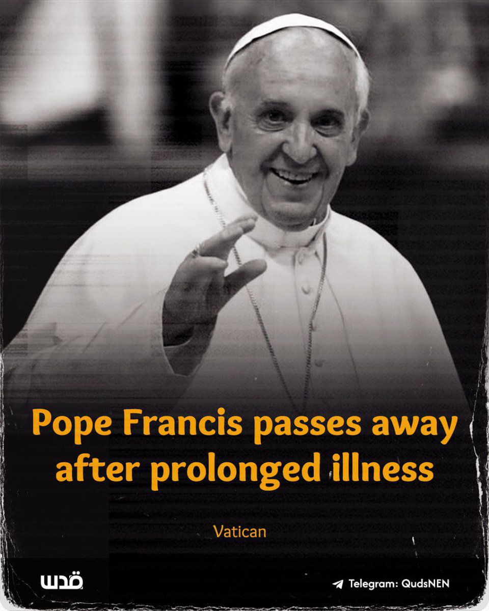 swilkinsonbc's tweet photo. Yesterday, the Pope called for a ceasefire in Gaza &amp; urgent access to humanitarian aid in his Easter message, today he passed away #RIP https://t.co/N7zaLqF4dc