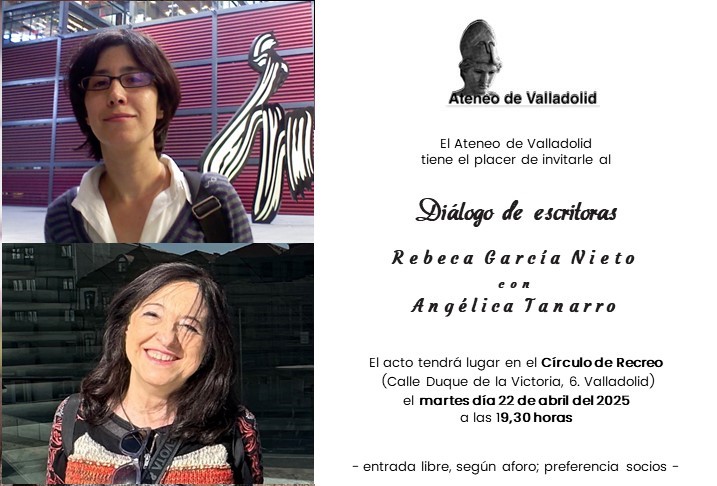 Angélica Tanarro (@angelicatanarro) on Twitter photo El Ateneo de Valladolid celebra el Día del Libro con un acto en el que tendré el placer de charlar con la escritora y traductora vallisoletana Rebeca García Nieto. Martes 22, en el Círculo de Recreo vallisoletano a las 19:30 horas. Estáis invitados. <a href="/gn_rebeca/">Rebeca García Nieto</a> El Ateneo de Valladolid celebra el Día del Libro con un acto en el que tendré el placer de charlar con la escritora y traductora vallisoletana Rebeca García Nieto. Martes 22, en el Círculo de Recreo vallisoletano a las 19:30 horas. Estáis invitados. <a href="/gn_rebeca/">Rebeca García Nieto</a>