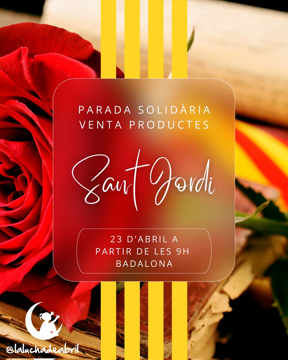 Este #23deAbril a partir de las 9h estaremos con nuestra parada solidaria 🌹 cerca del Ayuntamiento de Badalona 🏛️

Rosas, puntos de libro y más detalles artesanales 🧵
Todo 100% solidario para investigar el #SPG52 🧬

¡Compra tu rosa con corazón! ❤️
#SantJordiSolidari