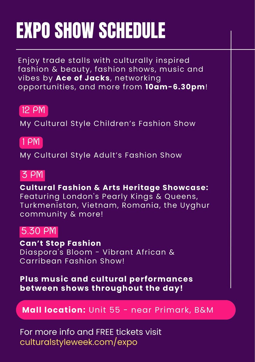 Discover what’s on at the #CulturalStyleWeek #London Expo 2025 <a href="/MallWoodGreen/">The Mall, Wood Green</a>  a free, family-friendly celebration of fashion, heritage, culture with live performances.  
👉 rb.gy/k63fyv

<a href="/LDN_Culture/">Mayor of London's Culture team</a> <a href="/haringeycouncil/">Haringey Council</a> <a href="/WoodGreenLDN/">Wood Green, N22</a> 

#FreeEvent #woodgreen #haringey