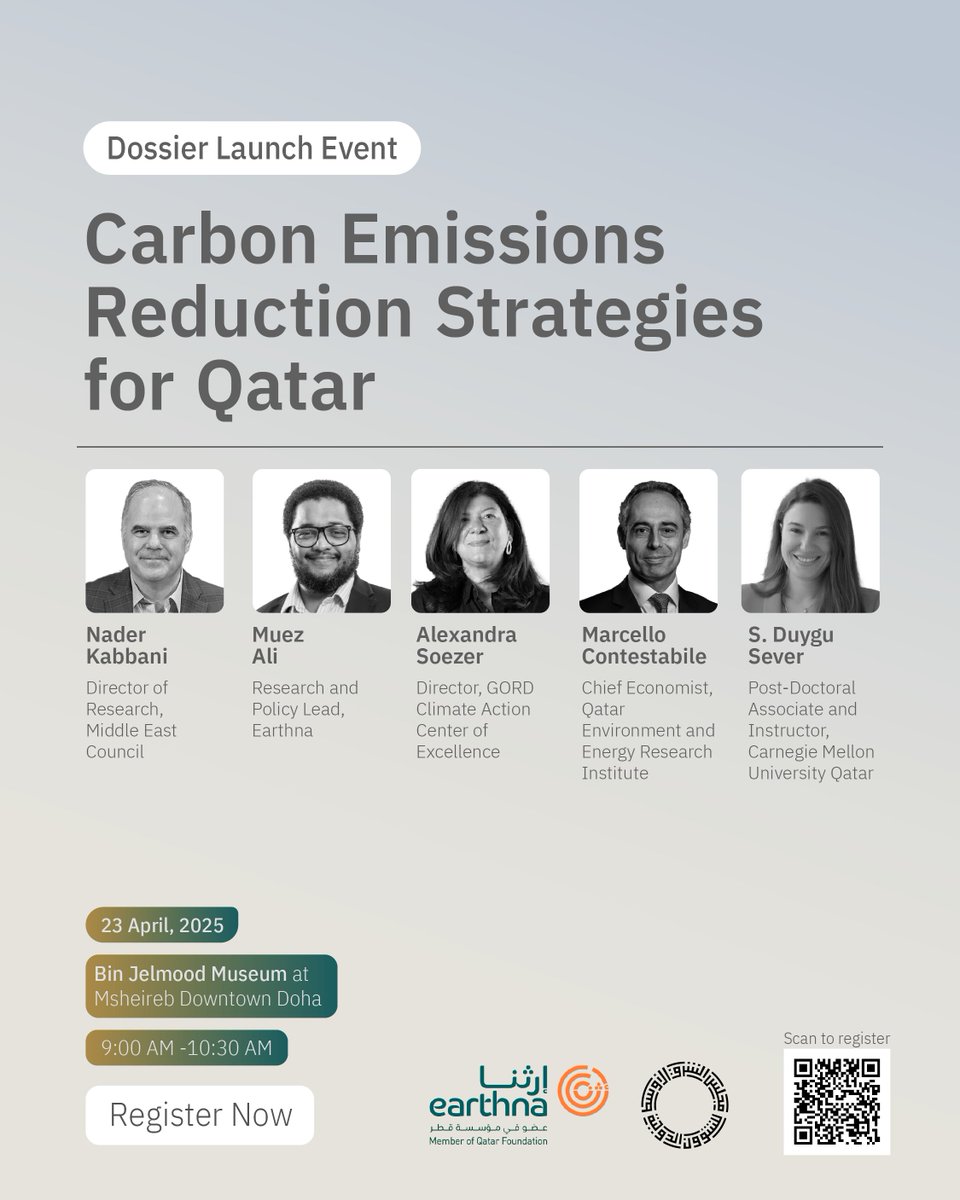 Happening in two days: "Dossier Launch - Carbon Emissions Reduction Strategies for Qatar"

🗓️ April 23, 2025
🕘 9:00 am - 10:30 am
📌 Bin Jelmood Museum at Musheireb Doha
🔗 Registration: forms.office.com/r/1i5gNUaXDA

This event is organized in partnership with <a href="/earthnaqa/">Earthna</a> &amp; will take