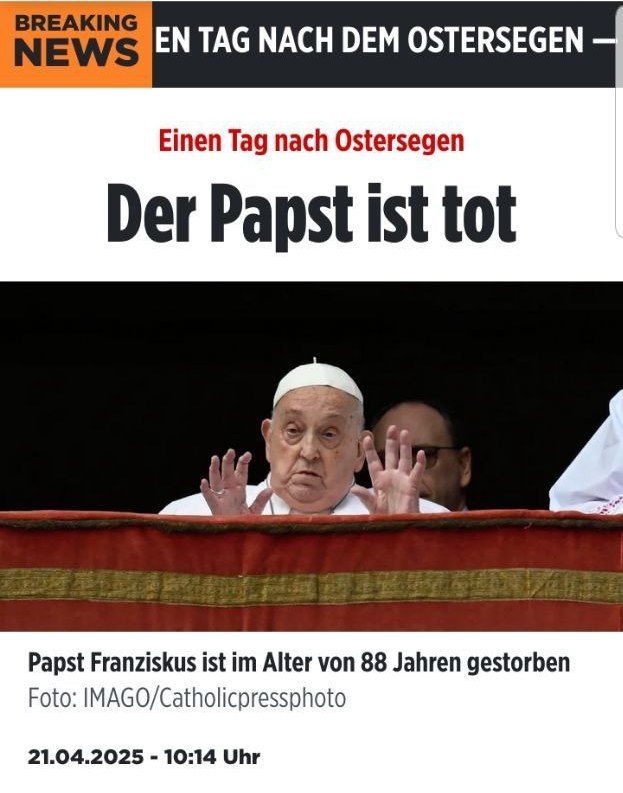 QPLUSPLUSPLUSQ's tweet photo. ⚠️💥💀⚰️💀💥⚠️
HALLELUJA
1..Papst Franziskus tot.
•
2. Die letzte Person, die ihn lebend gesehen hat 😉
#Papst
#PapstTot
#PopeDead
⚡FOLGT UNS⚡
https://t.co/LNiWhOikrF
&
https://t.co/DuIfedINt9 https://t.co/aigykG4XqS
