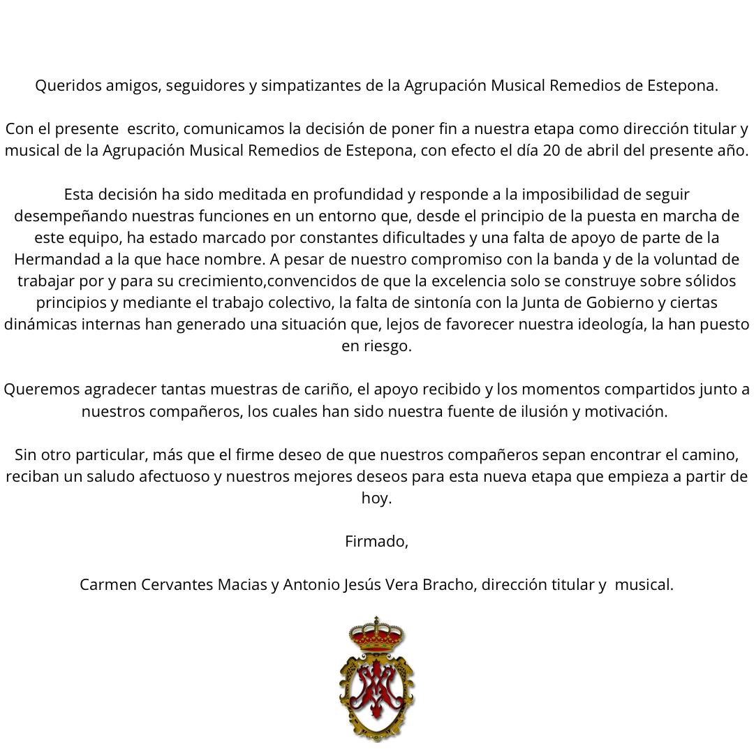 Comunicado oficial 
Dirección