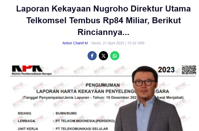 kabar24network's tweet photo. Mengintip Kekayaan Fantastis Nugroho Direktur Telkomsel Sejak 2023, Punya Kendaraan Rp 5 Miliar Lebih
https://t.co/PwbBHuDG6d
#telkomsel #diruttelkomsel #dirut telkomsel https://t.co/Xq3V4GIFcb