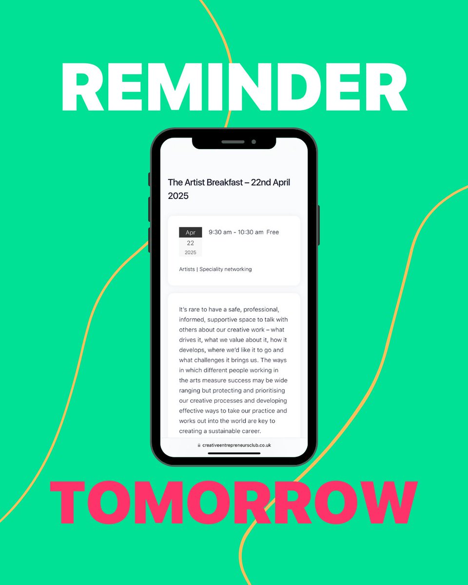 🍳 TOMORROW: JOIN US FOR THE ARTIST BREAKFAST! 🎨

🗓 Tuesday, 22nd April, 9:30AM

Artists, this is your space to discuss what helps you develop as an artist, what's useful to you when you're creating, and find out what helps others.

📍 Sign up now👇
creativeentrepreneursclub.co.uk/live-sessions/…
