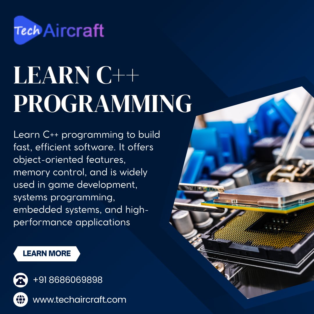 Techaircrafts's tweet image. Start your journey into the world of programming with C++, the foundation of modern software development! 💻🚀
Whether you&apos;re aiming to build games, master data structures.
#LearnCPP #CppProgramming #CodingBasics #CodeInCpp #ObjectOrientedProgramming #ProgrammingJourney