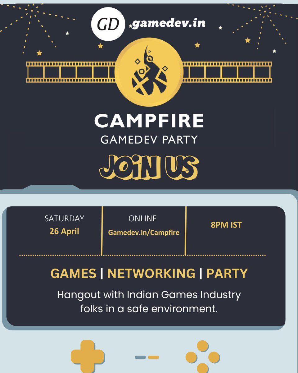 🔥 It’s #Campfire time again!
Join us on 26 April, 8PM IST for a night of games, chill conversations &amp; good vibes with the Indian games industry. Whether you’re a student, dev, artist or just game-curious — come hang with the community! 🎮✨
gamedev.in/campfire #GameDevIndia