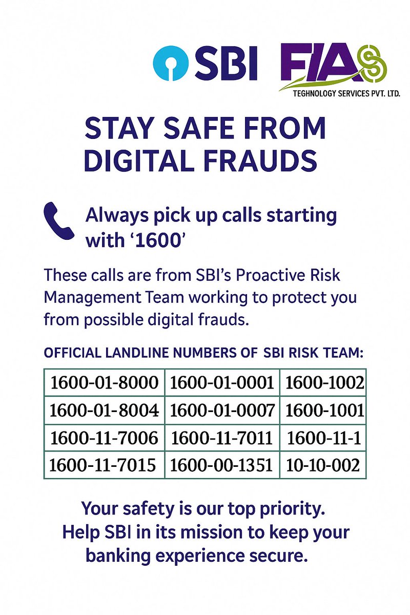 Stay safe from digital frauds.
Pause. Verify. Then act.

#DigitalFraud #staysafe #StayAlert #CyberCrimeAwareness #ThinkBeforeYouAct #FIA #SBI