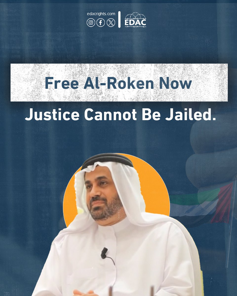 EDAC_EN's tweet photo. The case of Mohammed Al-Roken is not just about one man.

It’s about a regime that punishes peaceful dissent, labels reformists as terrorists, and rewrites laws to ensure no opposition is ever free again.

 The world must speak out.
#FreeAlRoken #UAE94 #UAE84 #HumanRights https://t.co/HYT5Oudg8r