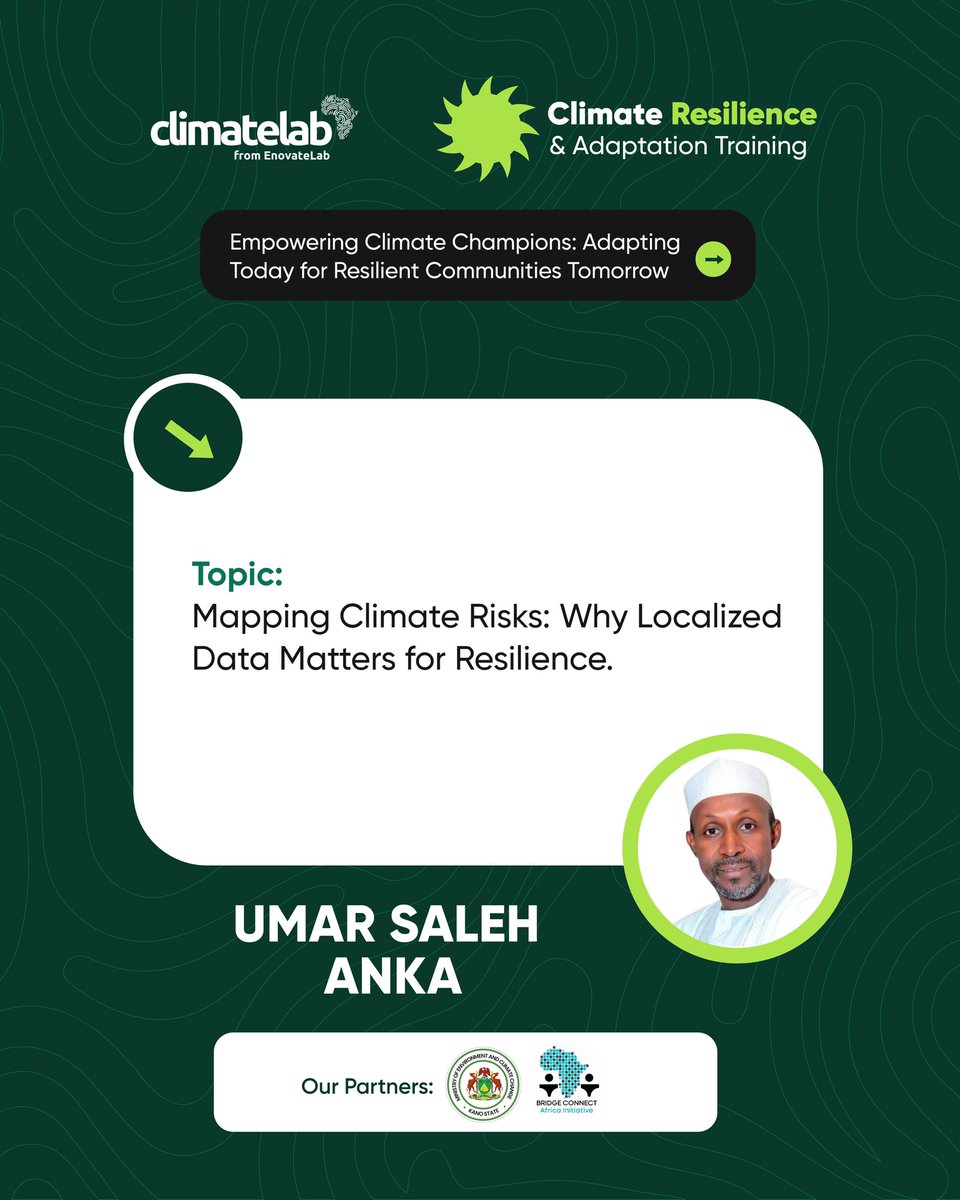 Enovatelab's tweet photo. Introducing our speaker Umar Saleh Anka (@villager01). He is the Director of Climate Change at the Kano State Ministry of Environment and Climate Change. Currently pursuing a PhD in Natural Resource Management and Climate Change, his work focuses on the role of state and https://t.co/ju7n9lMn6I