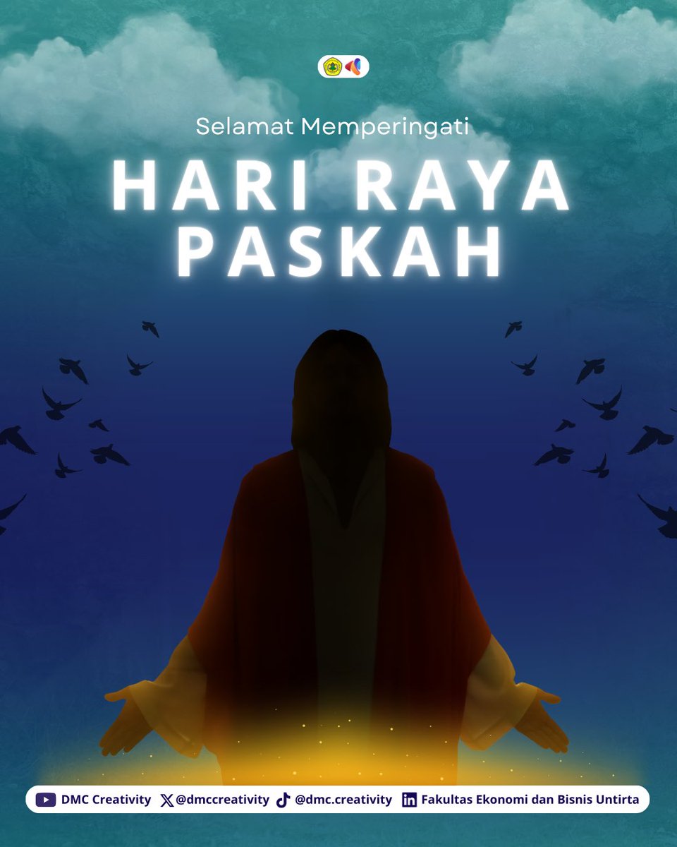 DMCCreativity's tweet photo. “SELAMAT MEMPERINGATI HARI RAYA PASKAH!”

Paskah adalah simbol kebangkitan, harapan, dan kasih yang tiada akhir. Mari jadikan momentum ini untuk merefleksikan diri, menyebarkan damai, dan menebarkan kasih kepada sesama. ✝️✨🕊️

#HariRayaPaskah #DMCreativity #FEBUntirta https://t.co/cbu3rfSy7U