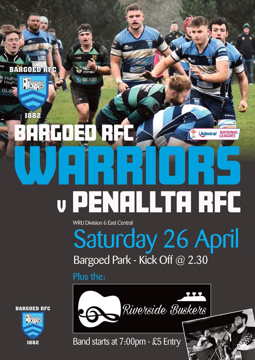 BargoedRFC ๐ (@bargoedrfc) on Twitter photo This Saturday
<a href="/newbridgerfc/">Newbridge Rugby</a> v <a href="/Bargoedrfc/">BargoedRFC ๐</a>
Admiral Community Premiership
<a href="/bargoedwarriors/">Bargoed Warriors</a> v <a href="/PenalltaRugby1/">Penallta RFC</a>
Admiral Division 6 East Central
Riverside Buskers ๐ค๐ธ
#supporttheboys This Saturday
<a href="/newbridgerfc/">Newbridge Rugby</a> v <a href="/Bargoedrfc/">BargoedRFC ๐</a>
Admiral Community Premiership
<a href="/bargoedwarriors/">Bargoed Warriors</a> v <a href="/PenalltaRugby1/">Penallta RFC</a>
Admiral Division 6 East Central
Riverside Buskers ๐ค๐ธ
#supporttheboys