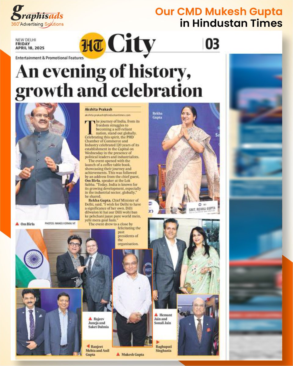 graphisads's tweet image. Proud moment for Team Graphisads! 🎉
Our CMD Shri Mukesh Gupta featured in HT City, celebrating India’s growth and industrial excellence at a grand PHD Chamber event.
#Graphisads #MukeshGupta #HTCity #Leadership #CelebratingGrowth #PHDChamber

@mukeshguptaga