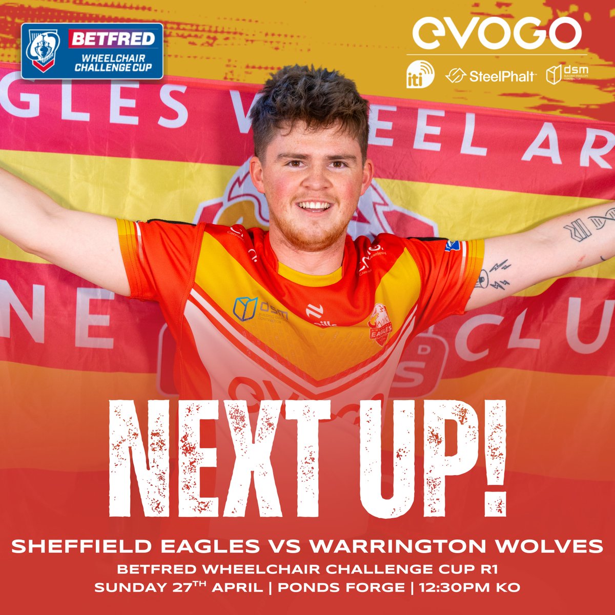 SheffieldEagles's tweet image. ♿️ Our Wheelchair team will make their debut in the Betfred @TheChallengeCup this Sunday against @WarringtonRLFC.  

👊 Come down and see the side in action as we look to book our place in the Quarter Finals of the competition.

Kick off is at 12:30pm, straight after our 'A' team…