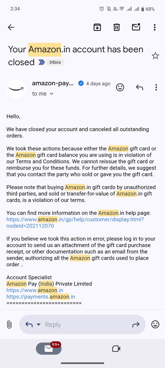 akshith777's tweet photo. I hope you will at least begin working on my issue now @amazonIN @AmazonHelp . I can provide you whatever the information required to reopen my account. 
FYI :I have already filed a grievance in national consumer helpline 
My docket number : 7044988
#Amazonindiafraud #Amazon https://t.co/fcTr18Kfb4