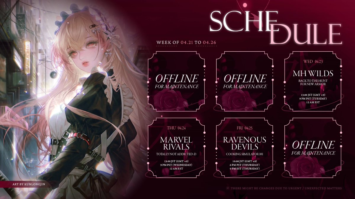 Schedule for the week :D It's been a while since I ever did schedules lmao
Anyways, hope to see you guys there :D