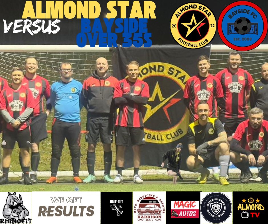 NEXT UP:

🗓️ Friday the 25th of April 

 🆚 <a href="/Bayside_FC/">Baysidefc</a> 

🏆  East Region Over 35’s Football Fife &amp; West Lothian League 

📍Albyn Park 

🕰️ 20.30

Thanks to our sponsors &amp; partners

Half-Cut Barbershop
Harrison Motors
Magic Autos Edinburgh Ltd
We Get Results
Rhino Fit 
Almond Tv