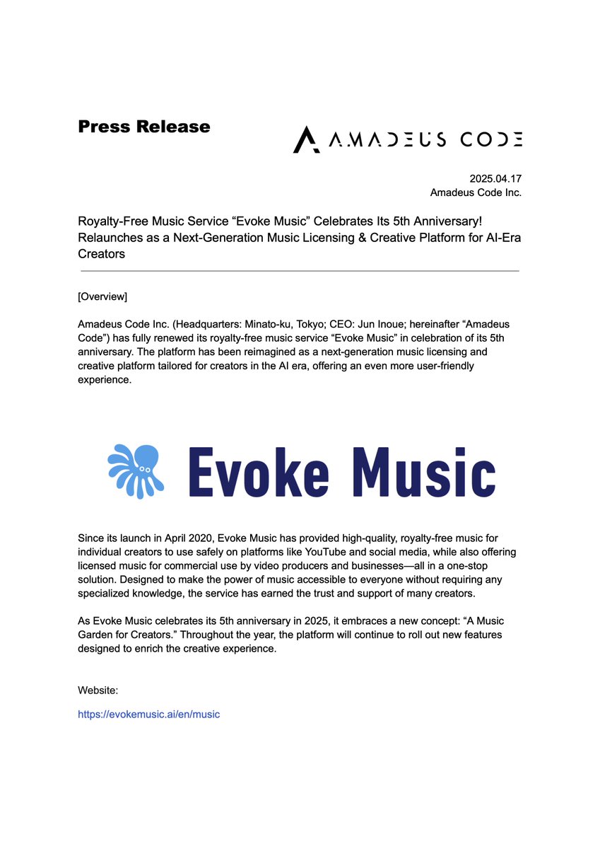 AmadeusCode's tweet photo. 🌟 Evoke Music Turns 5! Step into the Future of AI Music Creation

Evoke Music has evolved into a next-gen platform for AI-powered music production.
"Academy" now offers programs to learn AI music creation skills.
📎 Details via link in profile

#EvokeMusic #AIMusic https://t.co/NCb26lBb85