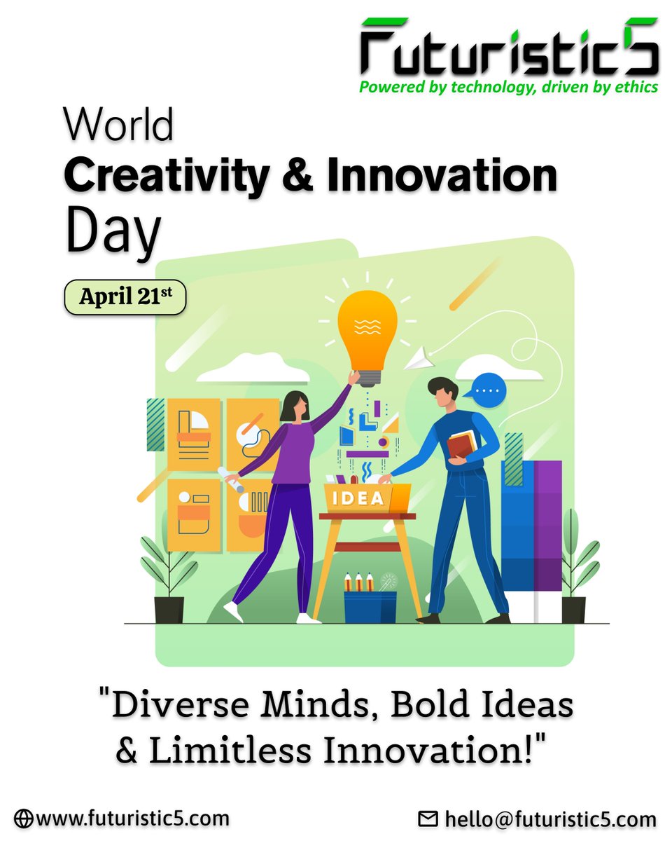 Futuristic5 IT Solutions (@_futuristic5) on Twitter photo π‘ Celebrating bold ideas & limitless imagination this #WorldCreativityAndInnovationDay!
Letβs innovate, inspire & build something extraordinary.
π© hello@futuristic5.com
π futuristic5.com
#Innovation #Creativity #Futuristic5 #TechForChange #Pune #India #Technology π‘ Celebrating bold ideas & limitless imagination this #WorldCreativityAndInnovationDay!
Letβs innovate, inspire & build something extraordinary.
π© hello@futuristic5.com
π futuristic5.com
#Innovation #Creativity #Futuristic5 #TechForChange #Pune #India #Technology