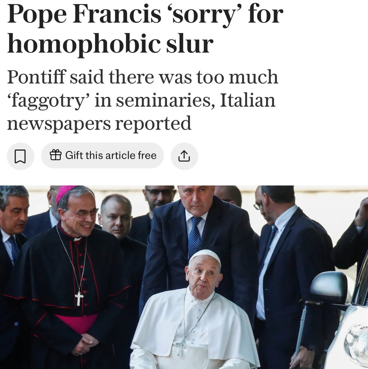 Howlingmutant0's tweet photo. RIP to the Pope I disagreed with him a lot but this was still really funny https://t.co/g1qv7LLlXB