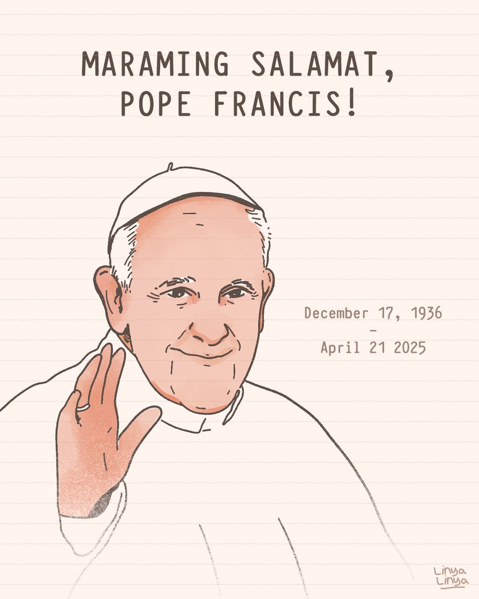 Paalam, Pope Francis. Salamat sa hindi matatawarang malasakit, inspirasyon, at paghubog sa aming pananampalataya. Patuloy naming didinggin at isasabuhay ang iyong panawagan sa pagmamahal at pagkakaisa. 🕊️🙏🏽