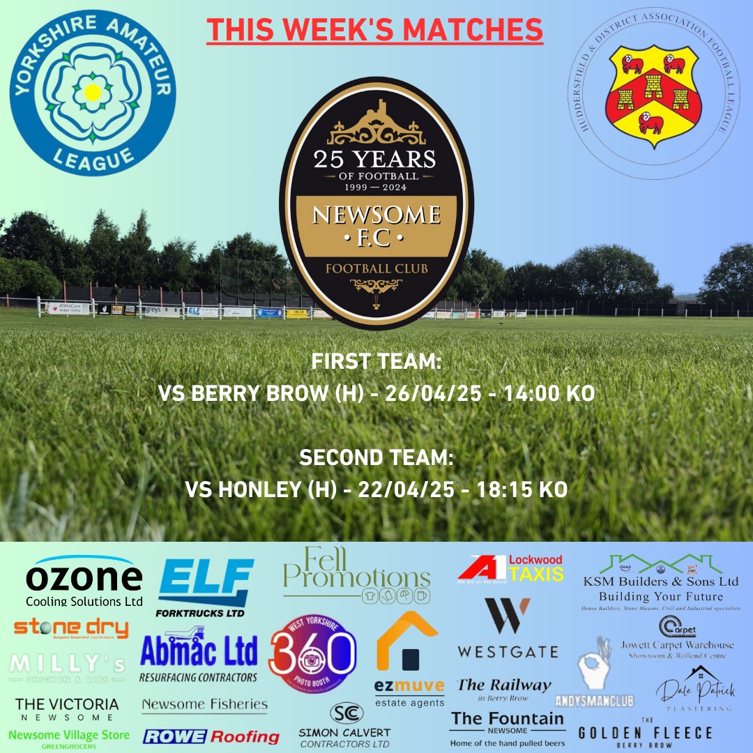 THIS WEEK'S MATCHES!

The First Team Host Local Rivals Berry Brow On Saturday, Hoping To End The Season With 3 Points!

The Second Team Host Honley On Tuesday, Needing 1 Point To Confirm Their Survival In The HDAFL Premier Division!

All Support Is Appreciated!

#WTB