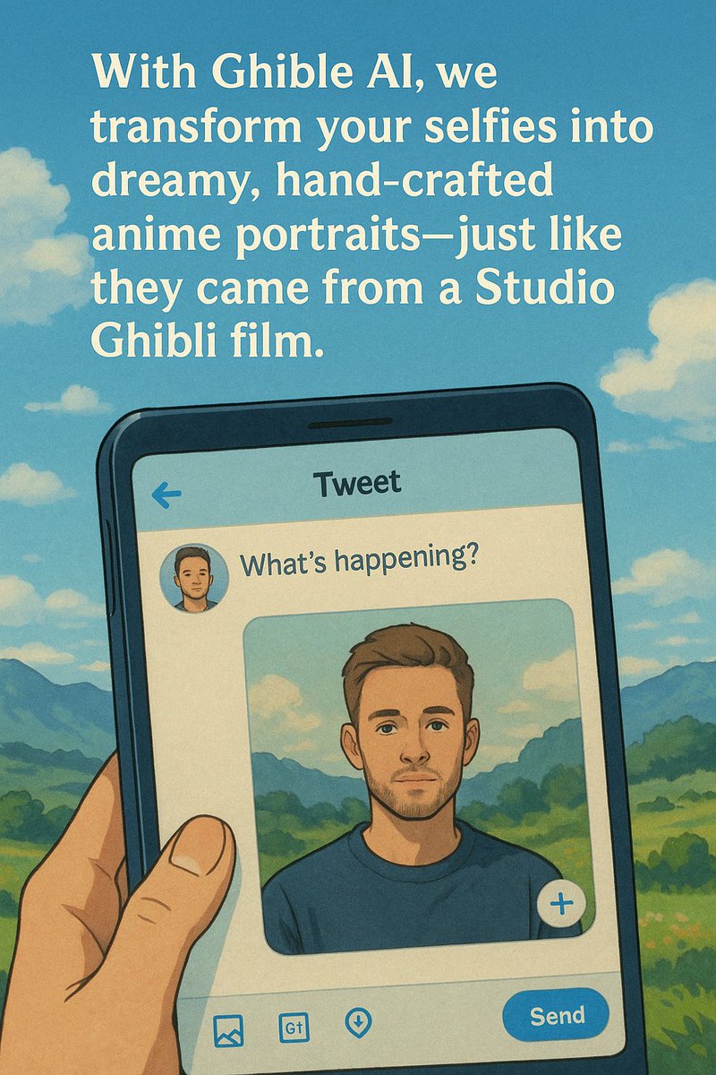 With Ghible AI, we transform your selfies into dreamy, hand-crafted anime portraits — just like they came from a Studio Ghibli film.