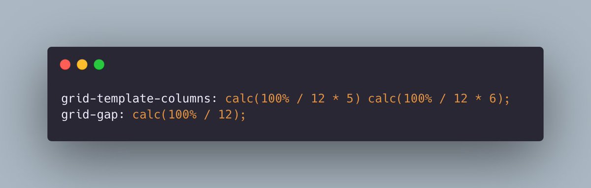 Learned a cool css grid trick today 👇
want a 12-column layout without using frameworks?
That’s 5 cols + 1 gap + 6 cols — fits perfectly into 100%
simple, clean, and just works 🙌

#css #frontend #webdev