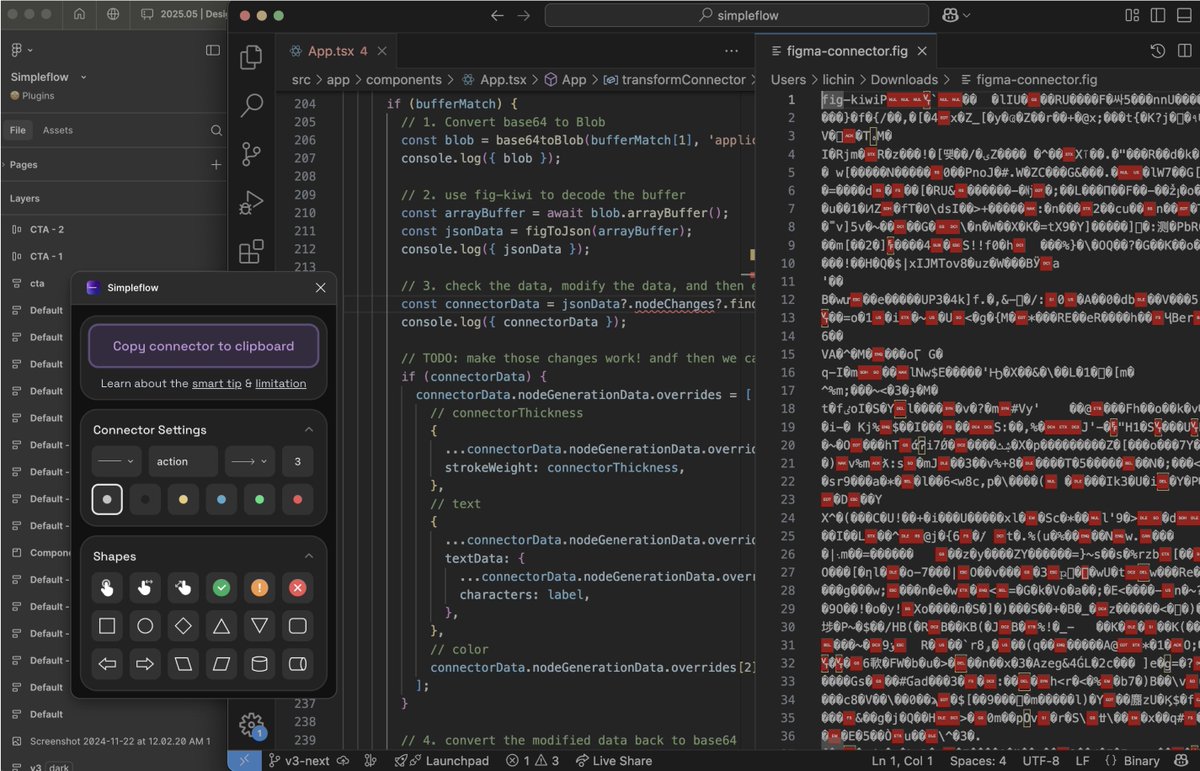 lichinlin's tweet image. Dive into @figma file structure a bit while patching a plugin bug (ohhh, it got a `fig-kiwi` prefix in front of the file🥝🔍)
and learned so much from @easylogic's great article medium.com/p/figma-inside…
