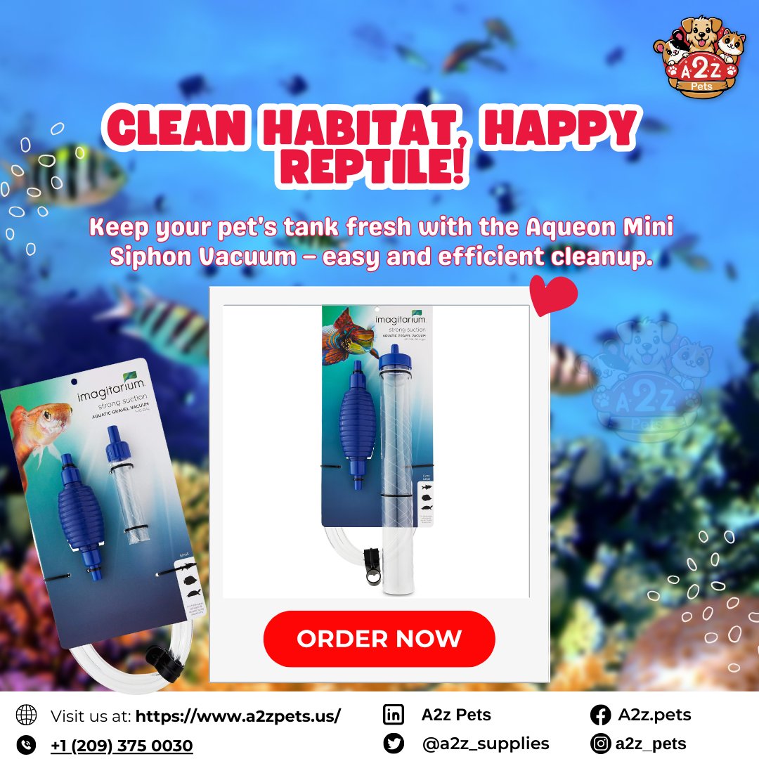 a2z_supplies's tweet photo. Say goodbye to messy tanks. Aqueon Mini Siphon Vacuum makes gravel cleaning a breeze for your reptile’s home.
Order now from A2Z Pets.
#A2ZPets #ReptileCare #TankCleaner #AqueonVacuum #PetCleanup #ReptileSupplies #CleanTankHappyPet #GravelCleaner #EasyPetCare #OdorControl https://t.co/iMzCdB9jtS