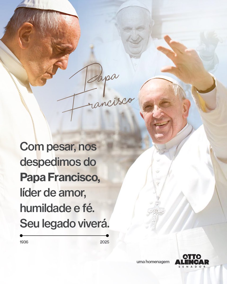 O mundo perde hoje um grande líder espiritual. Papa Francisco nos ensinou sobre amor, humildade e justiça. Seu legado permanecerá vivo em nossos corações. Que Deus o receba em Sua glória.