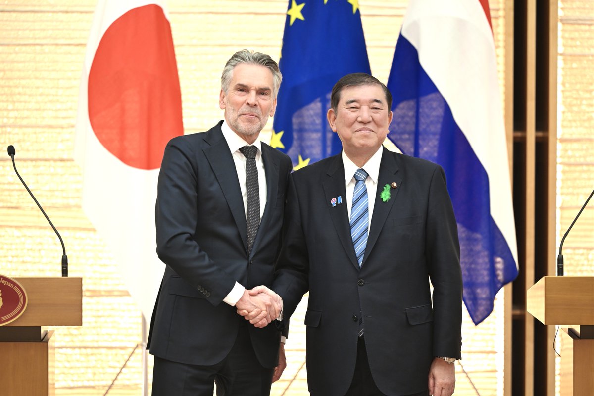 NLinJapan's tweet image. To reaffirm the partnership and cooperation between our two countries, Dutch Prime Minister Dick Schoof and Prime Minister of Japan, Mr. ISHIBA Shigeru, agreed to set their priorities for the following years in a shared Action Plan: government.nl/latest/news/20…