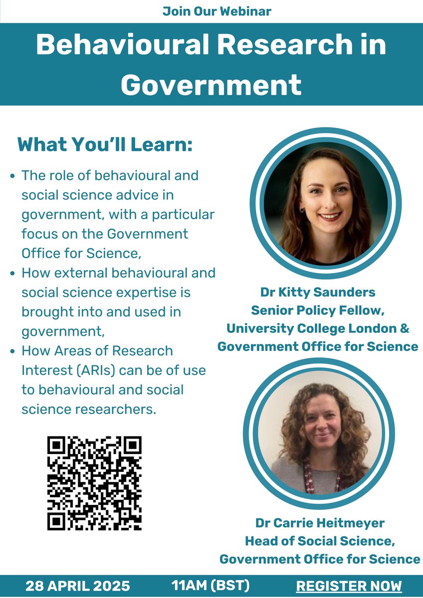 Behavioural Research UK (@behaviourres_uk) on Twitter photo 📅 It’s just one week until BR-UK’s April webinar!
We're excited to have Dr <a href="/DrKittySaunders/">Dr Kitty Saunders</a> and Dr Carrie Heitmeyer discussing Behavioural Research in Government, how expertise is utilised & more.
Register now to watch on Zoom:
us02web.zoom.us/webinar/regist… 📅 It’s just one week until BR-UK’s April webinar!
We're excited to have Dr <a href="/DrKittySaunders/">Dr Kitty Saunders</a> and Dr Carrie Heitmeyer discussing Behavioural Research in Government, how expertise is utilised & more.
Register now to watch on Zoom:
us02web.zoom.us/webinar/regist…