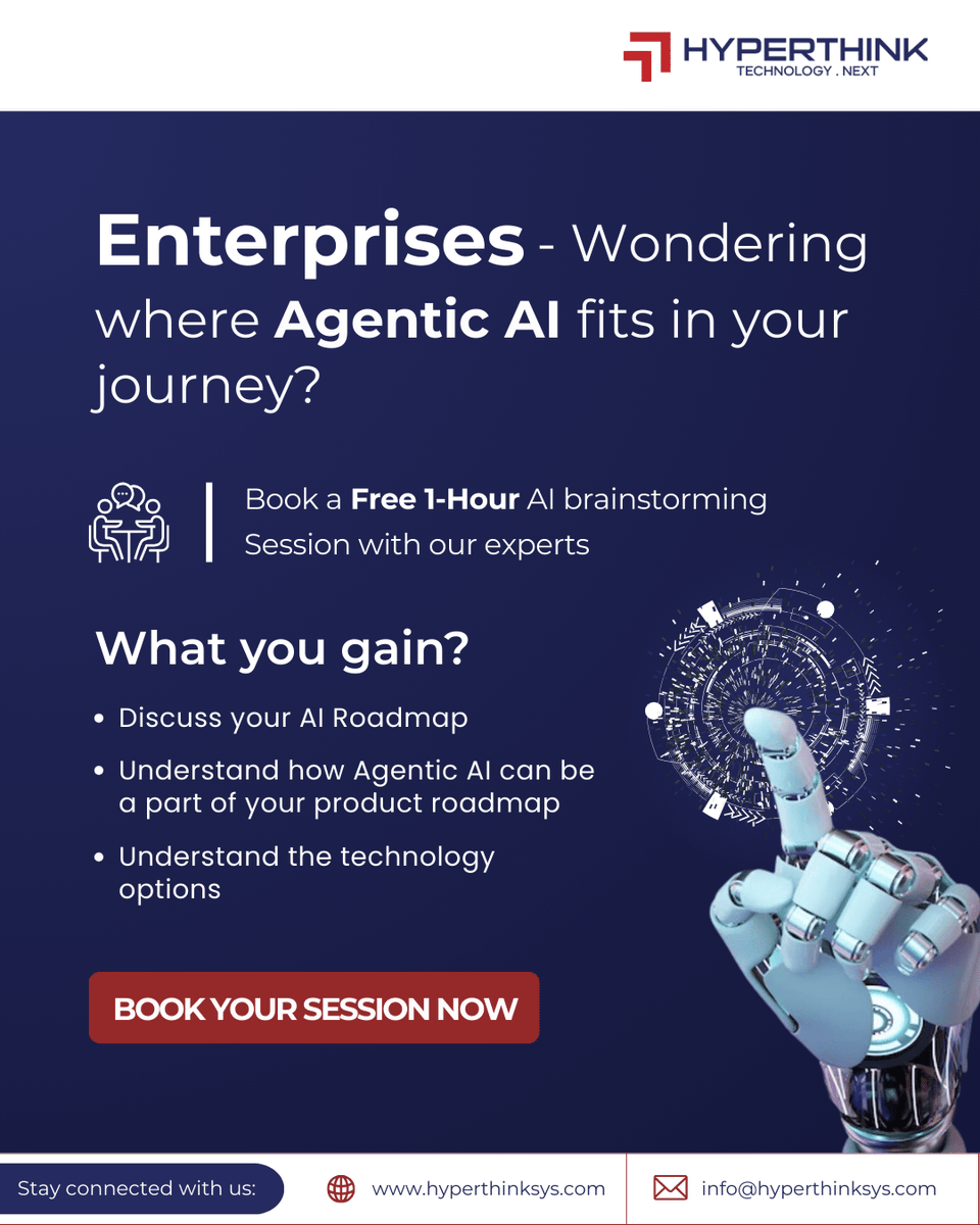 hyperthinksys's tweet photo. Agentic AI is the next big thing 💡

We’re offering FREE 1-hour AI consults to help enterprises unlock #AgenticAI.

✓ Discuss your roadmap
✓ Explore integration
✓ Discover tech solutions

🔗 Book now: https://t.co/DybR6Ga4ER

#AgenticAI #EnterpriseAI #HyperThinksytems https://t.co/tZqQrFdC7I