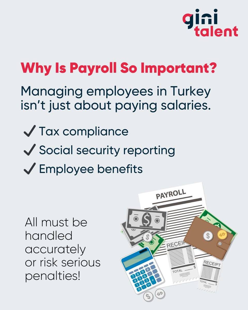 GiniTalent's tweet photo. 🚨 Thinking of expanding your business into Turkey in 2025?
Before you hire your first employee, there’s one thing you must get right: Payroll. 💸

To learn more, visit our blog:
👉 https://t.co/w9WxqTEiWi https://t.co/6AHBVQ7hpe