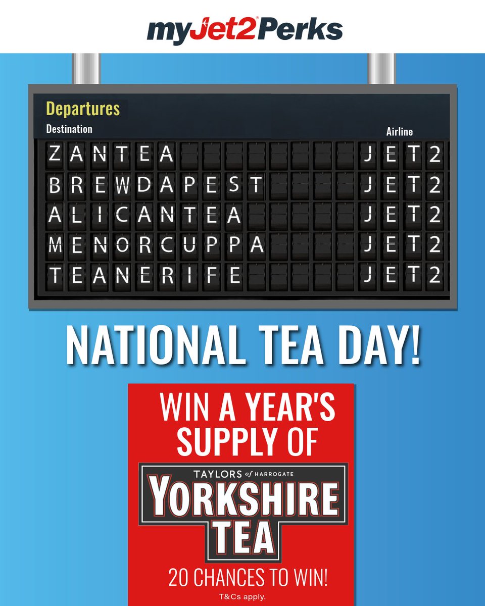 Happy #NationalTeaDay! 🫖

There are few moments that can't be made better by a cuppa! So, myJet2Perks has teamed up with <a href="/YorkshireTea/">Yorkshire Tea</a> (because, who else?) to give 20 lucky winners a year's supply of tea...

Let us know how you like your brews... milky, strong? 🤔
