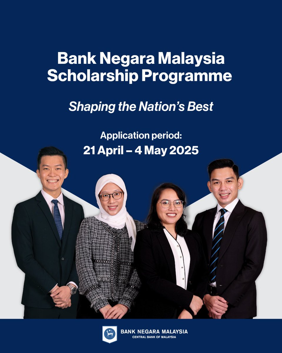 Ingin menjadi pemegang Biasiswa Bank Negara Malaysia yang seterusnya? 🎓
Biasiswa Prauniversiti Kijang dan Biasiswa Sarjana Muda Kijang telah dibuka untuk permohonan. Untuk mengetahui lebih lanjut tentang proses permohonan, layari bnm.gov.my/careers/schola…

Are you the next Bank