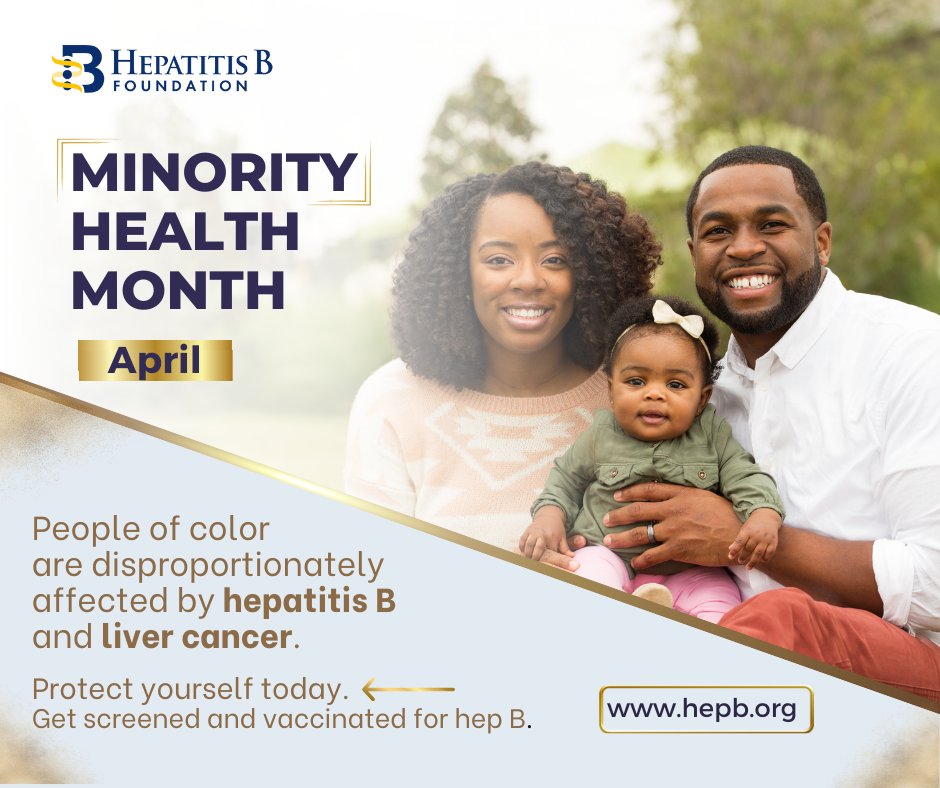 🤎It’s National Minority Health Month #NMHM2025. People of color are disproportionately affected by #hepatitisB and #LiverCancer. Protect yourself and your community, 🧪get screened and 💉vaccinated for #hepB today!

Learn more with <a href="/CHIPO_HBV/">CHIPO</a> 🔗ow.ly/wSMn50VrPap