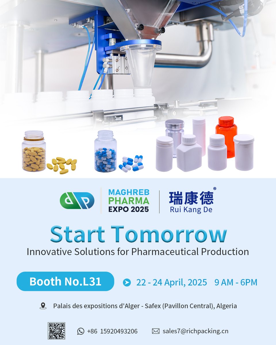 Ruidapacki6181's tweet photo. #MaghrebPharma2025 at Booth L31: Precision Tablet Counting Starts Tomorrow!
April 22-24 | 9 AM–6 PM
✅ 99.99% Accuracy – Handles tablets from 3mm to 25mm.
✅ CE/FDA Certified – Ready for global exports.
Exclusive: First-day visitors get priority technical support! https://t.co/G02FV1CW8F