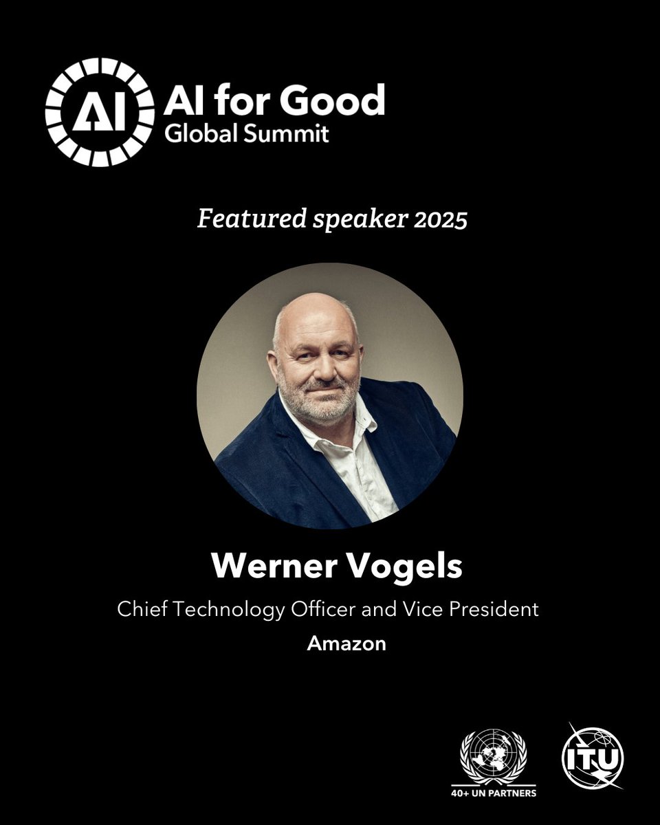 The countdown is on! Meet one of our featured speakers at the #AIforGood Global Summit 2025. 

🗣 <a href="/Werner/">Werner Vogels</a> Vogels, Chief Technology Officer and Vice President at <a href="/amazon/">Amazon</a>, is bringing insights on using #AI to tackle our planet’s most urgent problems

 Join us for free or go VIP!