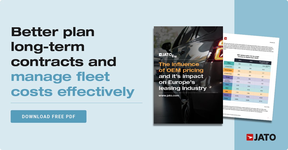 JATO_Dynamics's tweet image. In our latest report, we examine the challenges of dynamic car pricing from OEMs and explore strategies leasing, rental, and fleet management companies could implement to navigate these: hubs.li/Q03bGDPx0

#LeasingIndustry #Automotive #VehicleData #FleetManagement