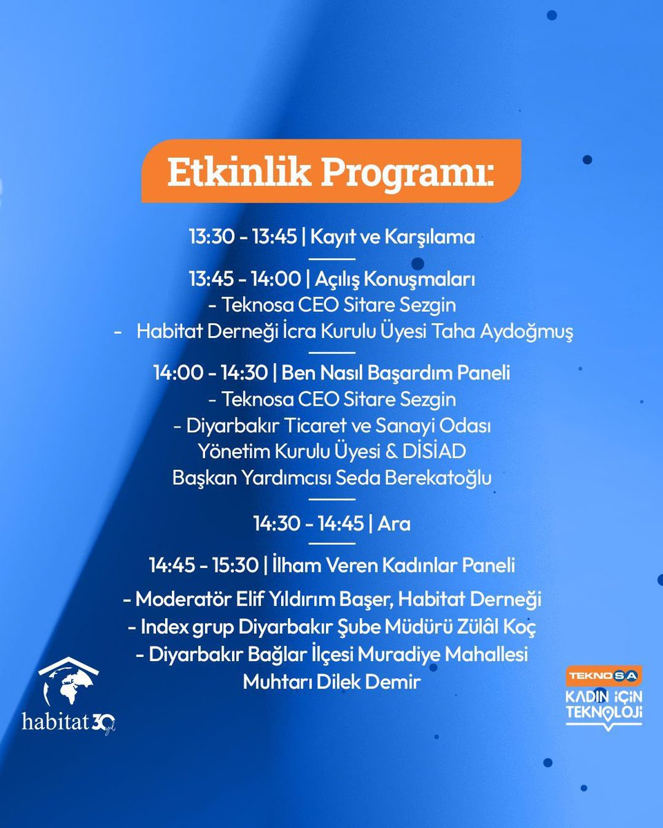 DTSOsanayi's tweet photo. Teknosa ve Habitat Derneği ev sahipliğinde düzenlenen "İlham Veren Buluşmalar" programına ev sahipliği yapıyoruz. Kadınalr için teknoloji temalı etkinlikler tüm kadınların ve gençlerin katılımına açık.

Tarih:25 Nisan Cuma
Saat:13.00 https://t.co/d4stJrkKSO