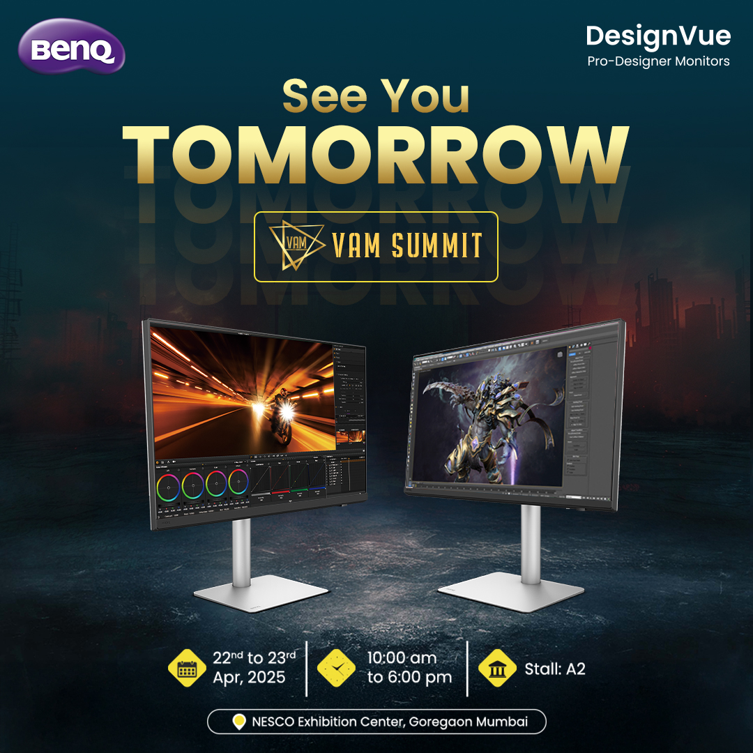 BenQIndia's tweet photo. Hello, creators!
Catch us live at the VAM Summit tomorrow and experience the brilliance of BenQ DesignVue Monitors.
📍 Stall A2 | NESCO, Mumbai | Apr 22–23 | 10 AM–6 PM
#BenQAtVAM #DesignVueForCreators #ProfessionalDisplays #CreativeTechnology #VisualInnovation #designermonitor https://t.co/I3d0uBYvO3