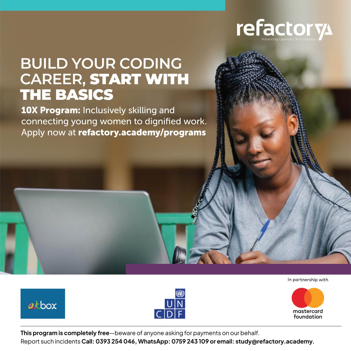 Empowering young women (18-35) with disabilities in technology 💻!

Apply for the 10X Scholarship and be part of our upcoming May 2025 intake. Benefit from dedicated coaching and support.

Apply via 🌐 refactory.academy 

Get in touch via WhatsApp: 0759 243 109 | Call: 0393