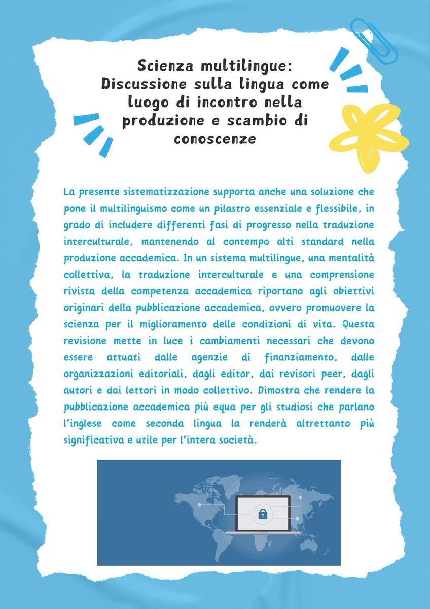 "Scienza multilingue: La lingua come punto di incontro nella produzione e scambio di conoscenze". Profonda analisi sul multilinguismo e la pubblicazione accademica! #Multilinguismo #Lingua
#PubblicazioneAccademica Leggi il paper su OMGC,Volume1,Articolo 4. doi.org/10.1515/omgc-2…