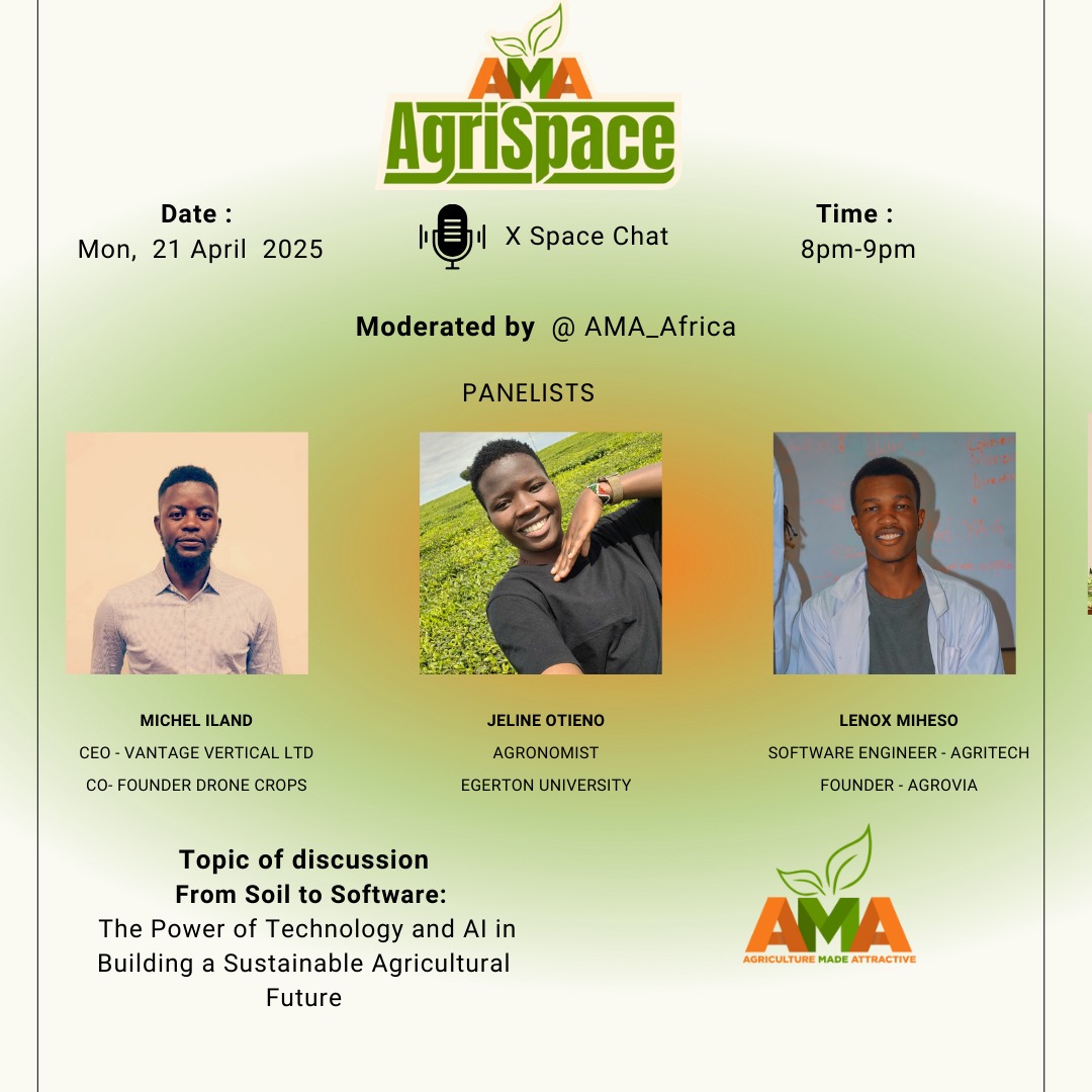VantageVertical's tweet photo. Catch our CEO @ilandmichel today as he talks about how we are revolutionizing Agriculture through use of Drones and AI to create a sustainable green future hosted by @AMA_Africa_ and joined by young professionals that are driving the green conversations in different fronts. https://t.co/lV2ULdOEjr