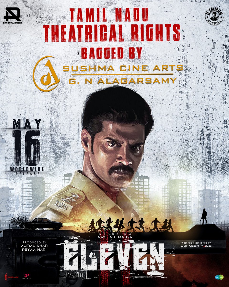 PromoteCinema (@promotecinema) on Twitter photo TamilNadu Theatrical rights of #ELEVEN bagged by <a href="/SushmaCineArts/">Sushma Cine Arts</a> #GNAlagarsamy 🔥⏳
A Grand release awaits on May 16th🎬🔥
#ElevenFromMay16
<a href="/Naveenc212/">Actor Naveen Chandra</a> <a href="/ARentertainoffl/">AR Entertainment</a> <a href="/lokeshajls/">Lokkesh Ajls</a> <a href="/immancomposer/">D.IMMAN</a> <a href="/actressReyaa/">Reyaa</a> <a href="/abhiramiact/">Abhirami</a> <a href="/Riythvika/">Riythvika✨</a> TamilNadu Theatrical rights of #ELEVEN bagged by <a href="/SushmaCineArts/">Sushma Cine Arts</a> #GNAlagarsamy 🔥⏳
A Grand release awaits on May 16th🎬🔥
#ElevenFromMay16
<a href="/Naveenc212/">Actor Naveen Chandra</a> <a href="/ARentertainoffl/">AR Entertainment</a> <a href="/lokeshajls/">Lokkesh Ajls</a> <a href="/immancomposer/">D.IMMAN</a> <a href="/actressReyaa/">Reyaa</a> <a href="/abhiramiact/">Abhirami</a> <a href="/Riythvika/">Riythvika✨</a>