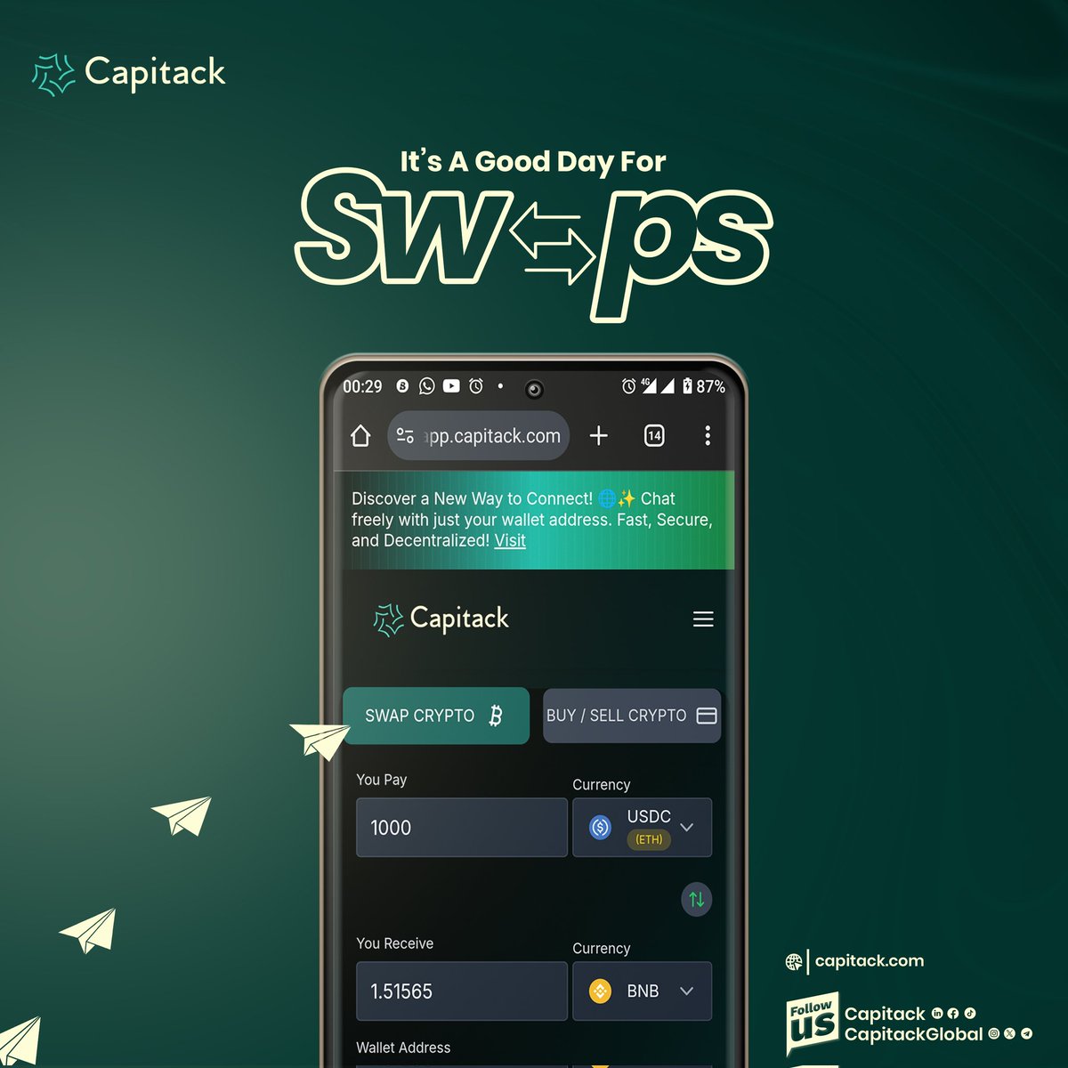 CapitackGlobal's tweet photo. It's a beautiful week to swap your crypto on Capitack with NGN, GBP, &amp; EUR for the best rates!

Visit https://t.co/9qQtdypij7 to trade and have a great week✨

#Crypto #Cryptocurrency #Altcoins #Bitcoin #TrendingNow $btc $eth https://t.co/8h6okc2Sby